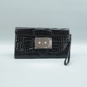 HERMES Goodlock Black Crocodile Leather Clutch Bag